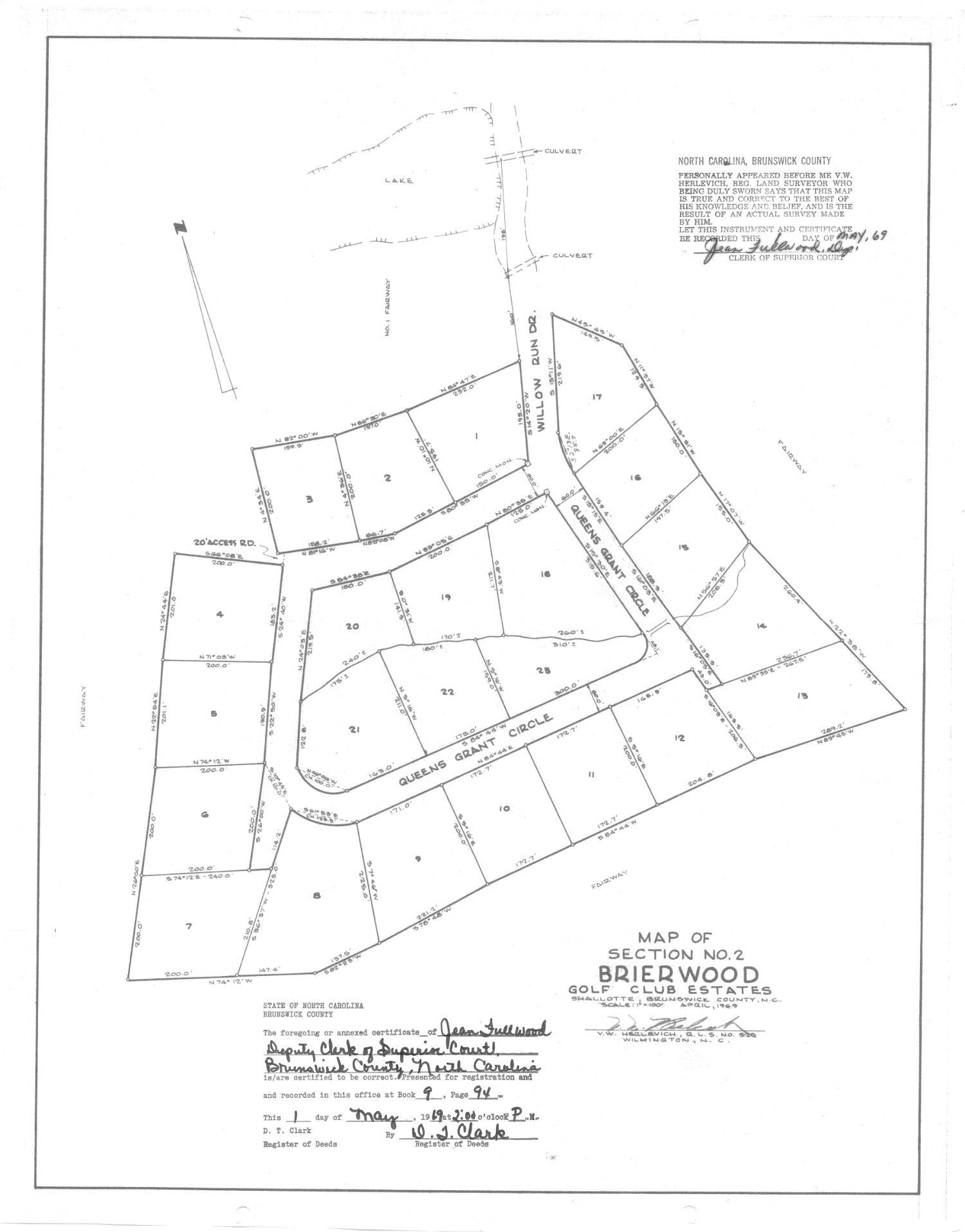 Map of Section No. 2, Brierwood Golf Club Estates, April 1969