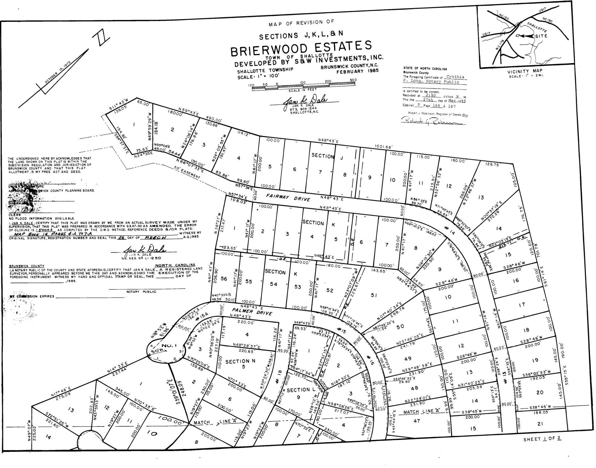 Map of Revision of Sections J, K, L and N, 1985